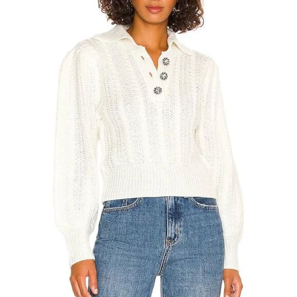 Revolve x 1. State Cream Crew Neck Cable Knit Sweater Small - Picture 1 of 8
